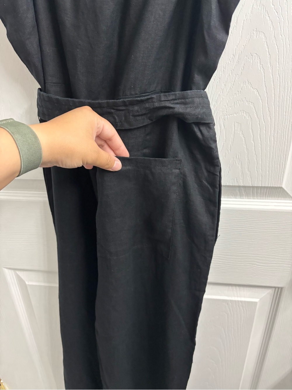Quince Linen Square Neck Jumpsuit Small NWT Black - Picture 7 of 8